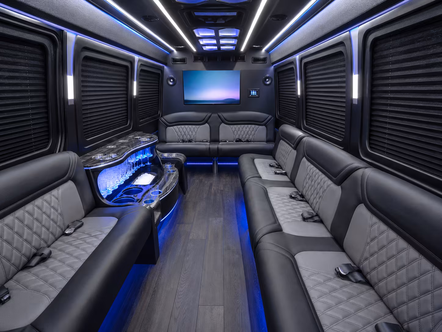 turlock 15 passenger party bus inside